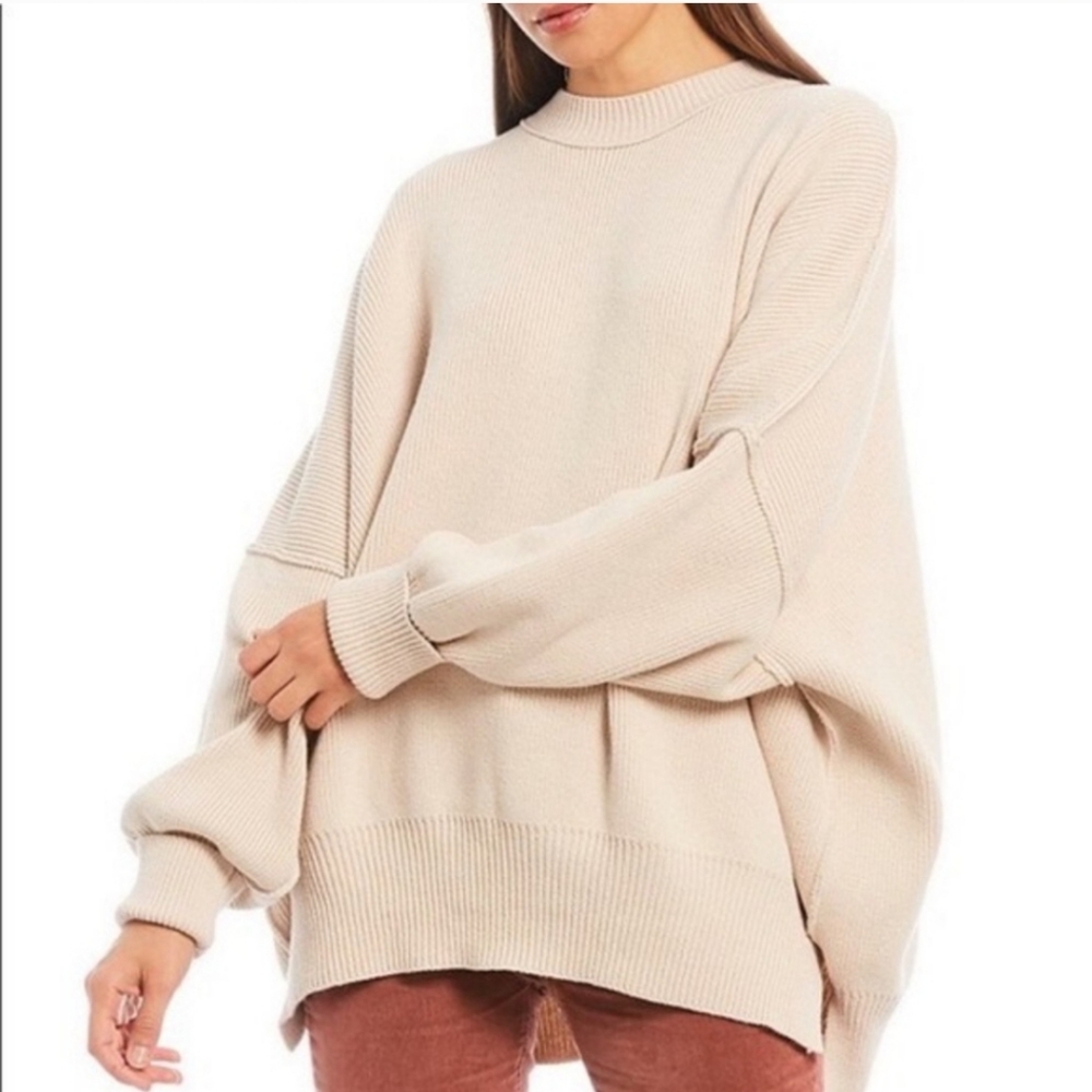 Free People Easy Street Oversized Chunky Knit Neutral Crewneck Sweater Classic M